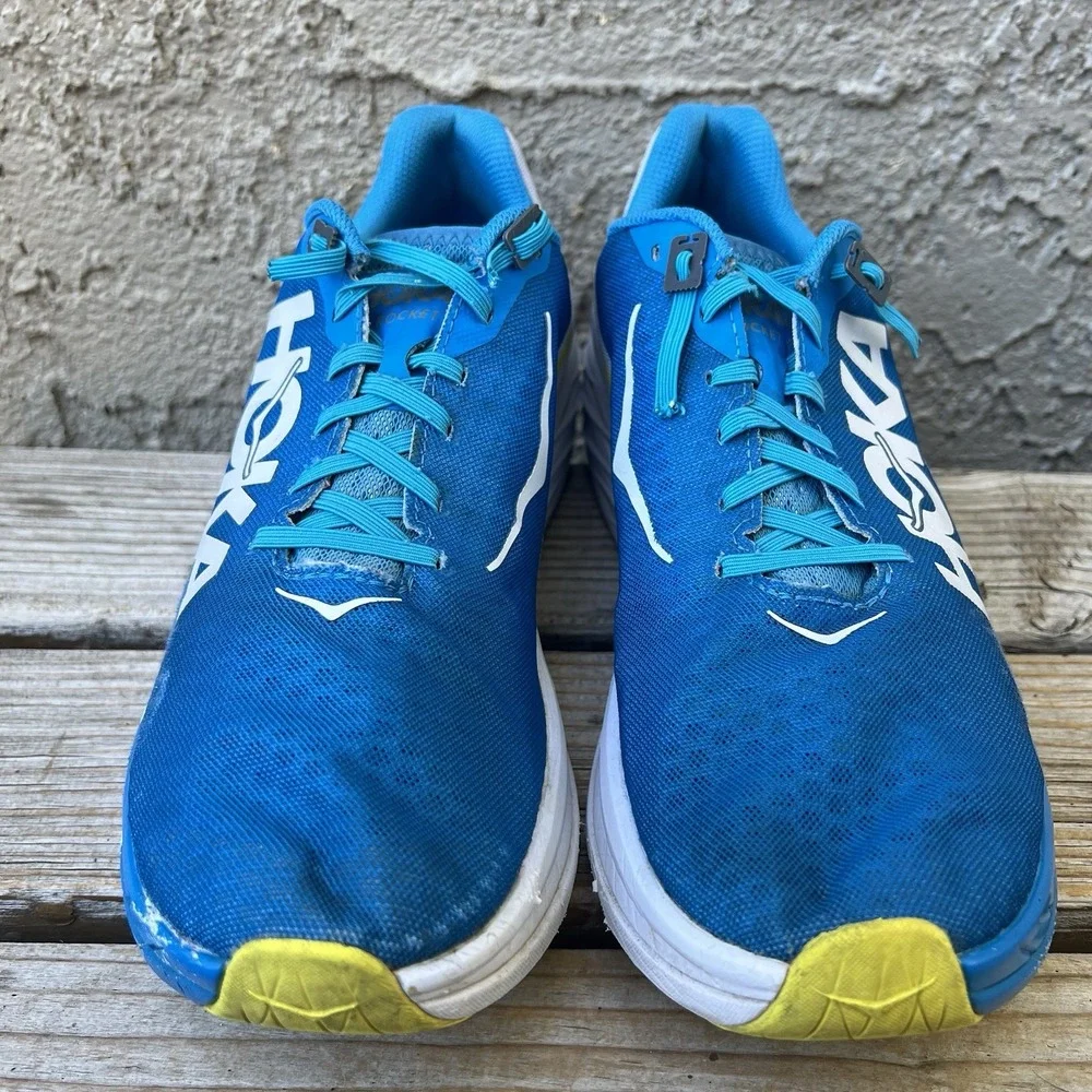 Hoka One One Shoes Men Size 11.5 Rocket X Blue White Running Sneakers Racing